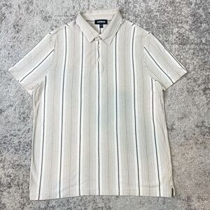 Express Mens Vertical Striped Polo short sleeve Shirt Size Large L Dressy B13